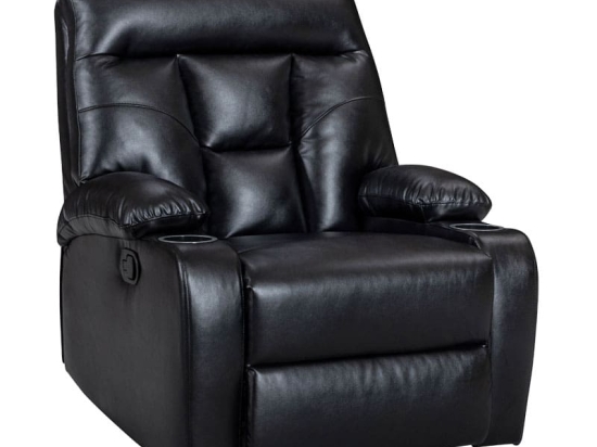 Πολυθρόνα relax με ποτηροθήκη Terpsi pakoworld μαύρο PU 80x94x100εκ