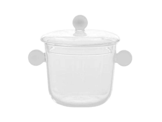 Δοχείο Με Καπάκι Και Λαβές Bilia BA02701 10x12cm 500ml White-Clear Zafferano Γυαλί