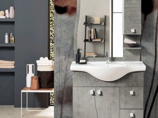 Έπιπλο Μπάνιου Νιπτήρα Με Καθρέπτη Onda 85x51x195cm Light Grey Bluelife Μελαμίνη
