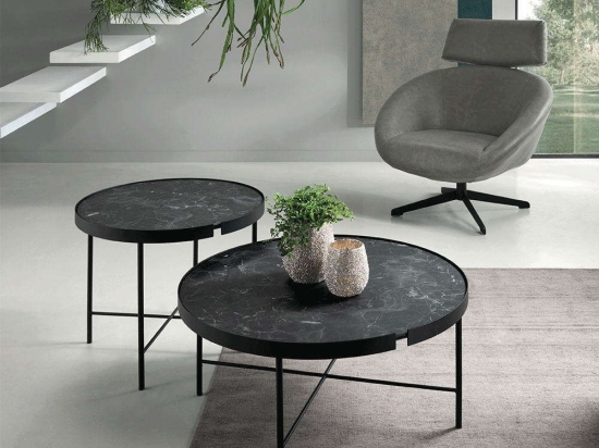 Τραπεζάκι Σαλονιού Chris Φ80x38cm Black-Marble Capodarte