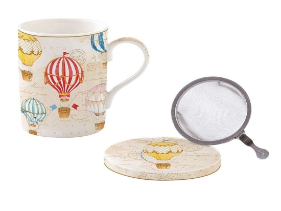 Κούπα Με Σουβέρ Και Σουρωτήρι Air Balloons 105AIRB 350ml Multi Easy Life Πορσελάνη