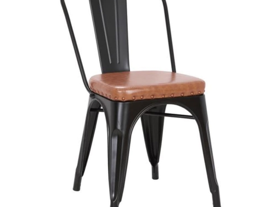 Καρέκλα Relix Μεταλλική Ε5191Ρ,14Μ Μαύρη Matte/Pu Camel Μέταλλο,Τεχνόδερμα