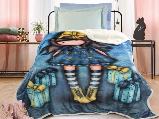 Κουβέρτα Παιδική Fleece Sherpa 5020 Santoro Gorjuss- Just Because Blue Das Kids Μονό 160x220cm Πολυέστερ