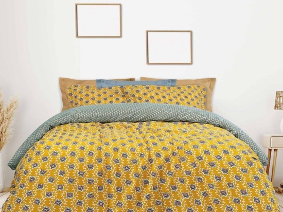 Σεντόνια Casual 5402 Με Λάστιχο (Σετ 4τμχ) Ocher-Light Blue Das Home Υπέρδιπλο 150x235cm Βαμβάκι-Πολυέστερ