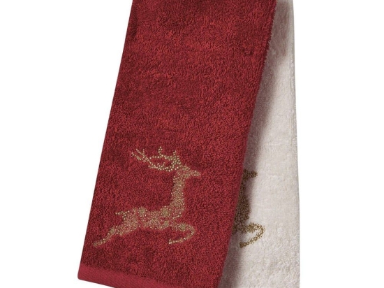 Ποτηρόπανα Christmas 0700 (Σετ 2τμχ) Red-Ivory Das Home