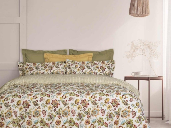 Παπλωματοθήκη 5409 Casual (Σετ 3τμχ) Ecru-Green-Red Das Home Υπέρδιπλο 220x240cm Βαμβάκι-Πολυέστερ