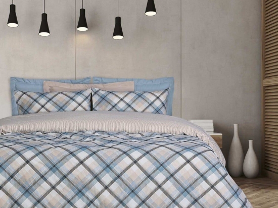 Σεντόνια 9616 Happy Flannel (Σετ 3τμχ) Blue-Beige-Grey Das Home Μονό 170x260cm 100% Βαμβακερή Φανέλα