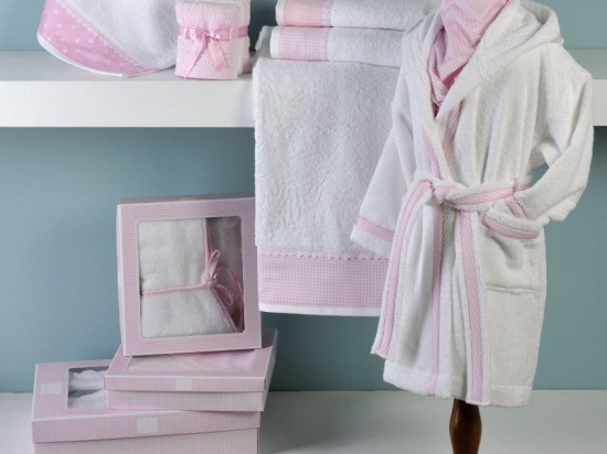 Μπουρνούζι Παιδικό 25-0111 White-Pink Down Town