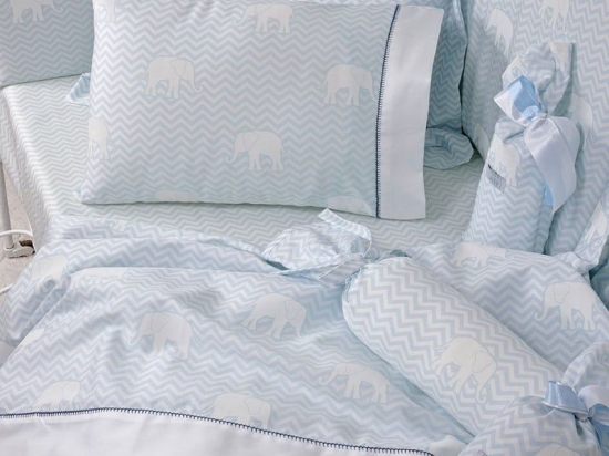 Παπλωματοθήκη Βρεφική ΣΧ.687 Σετ 2τμχ White-Blue Down Town 105x150cm 100% Βαμβακοσατέν