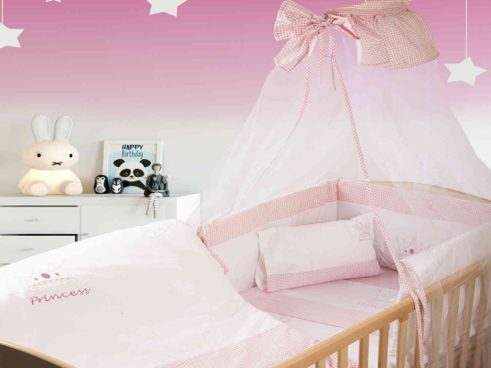 Κουνουπιέρα Βρεφική Princess 33 Λευκό-Ροζ DimCol 160x490cm 100% Βαμβάκι