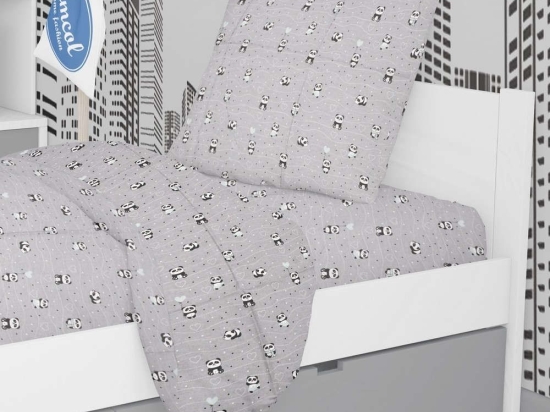 Μαξιλαροθήκη Παιδική Panda 112 Grey-Green DimCol 35X45 100% Βαμβάκι