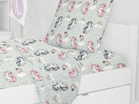 Μαξιλαροθήκη Παιδική Εμπριμέ Unicorn 106 Green DimCol 50Χ70 50x70cm 100% Βαμβάκι