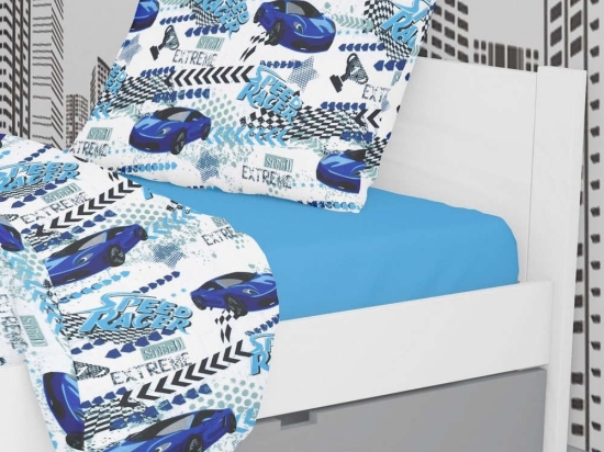 Μαξιλαροθήκη Παιδική Εμπριμέ Speed Racer 291 Rotary Print White-Blue DimCol 50Χ70 50x70cm Βαμβάκι-Πολυέστερ