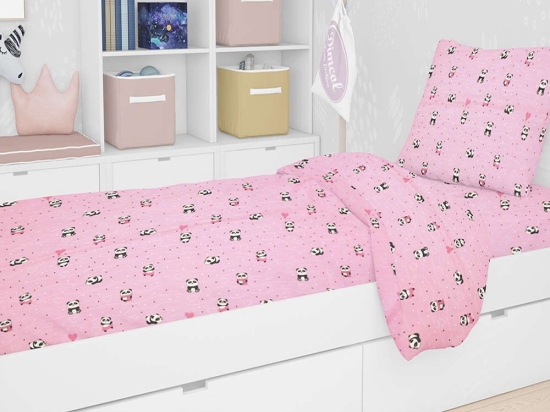 Πάπλωμα Παιδικό Εμπριμέ Panda 111 Pink DimCol Μονό 160x240cm 100% Βαμβάκι