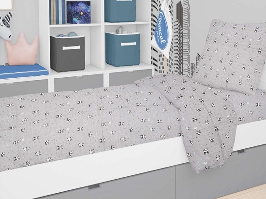 Παπλωματοθήκη Βρεφική Εμπριμέ Panda 112 Grey-Green DimCol 120x160cm 100% Βαμβάκι