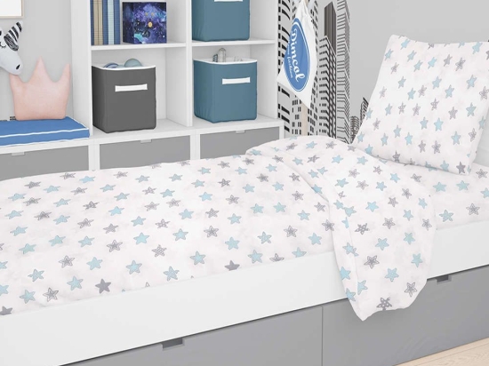 Σεντόνι Βρεφικό Με Λάστιχο Star 104 Sky Blue DimCol Λίκνου 70x140cm 100% Βαμβάκι