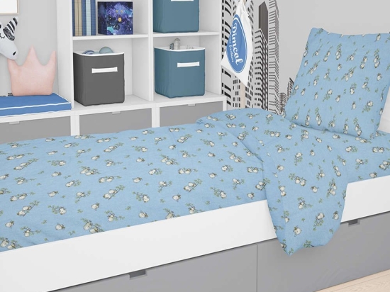 Σεντόνια Βρεφικά Σετ 3τμχ Εμπριμέ Birds 14 Sky Blue DimCol Κούνιας 120x160cm 100% Βαμβακερή Φανέλα