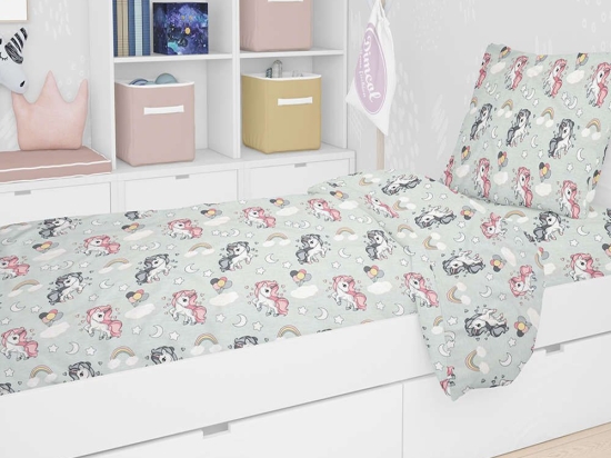 Σεντόνια Παιδικά Σετ 2 τμχ Εμπριμέ Unicorn 106 Green DimCol Μονό 160x240cm 100% Βαμβάκι