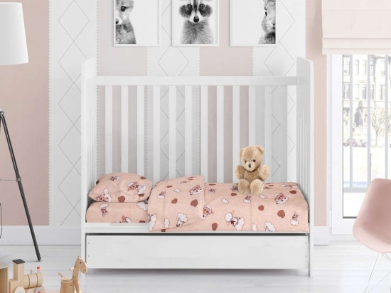 Σεντόνι Βρεφικό Με Λάστιχο Προβατάκι 07 Beige DimCol Κούνιας 70x155cm 100% Βαμβακερή Φανέλα