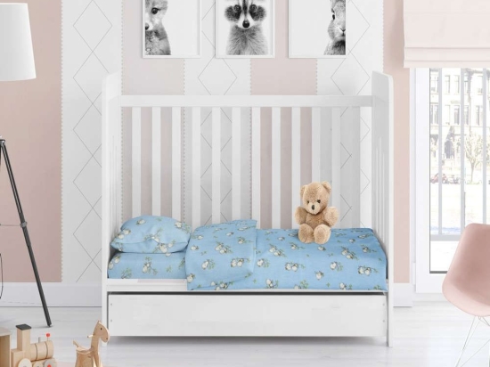 Σεντόνι Βρεφικό Με Λάστιχο Birds 14 Sky Blue DimCol Κούνιας 70x155cm 100% Βαμβακερή Φανέλα