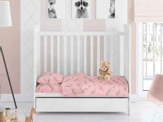 Σεντόνι Βρεφικό Με Λάστιχο Birds 15 Pink DimCol Κούνιας 70x155cm 100% Βαμβακερή Φανέλα
