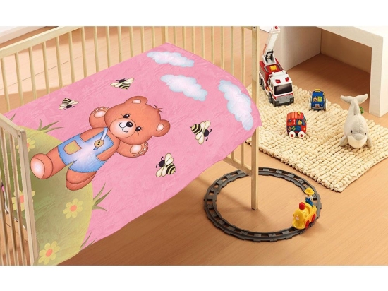 Κουβέρτα Βρεφική Βελουτέ Teddy Bear 02 Pink DimCol Κούνιας Πολυέστερ