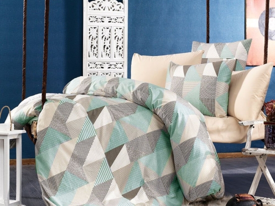 Σεντόνια Geometrical 330 Σετ 3τμχ Green-Beige DimCol Μονό 100% Βαμβακερή Φανέλα