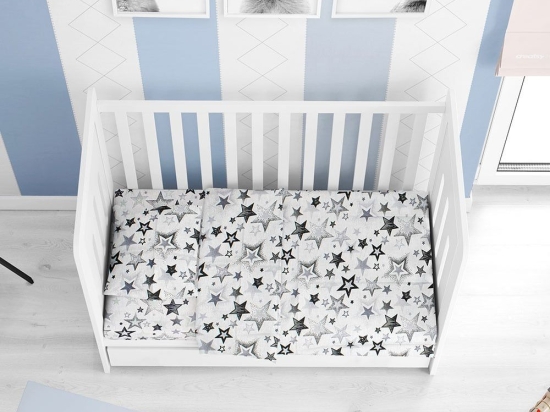 Σεντόνια Βρεφικά Star 120 Σετ 3τμχ Grey DimCol Κούνιας 120x160cm 100% Βαμβάκι
