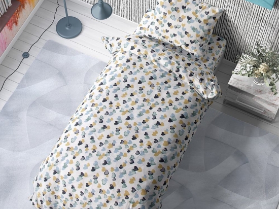 Σεντόνια Παιδικά Hearts 11 (Σετ 3τμχ) Grey-Green DimCol Μονό 160x240cm 100% Βαμβάκι