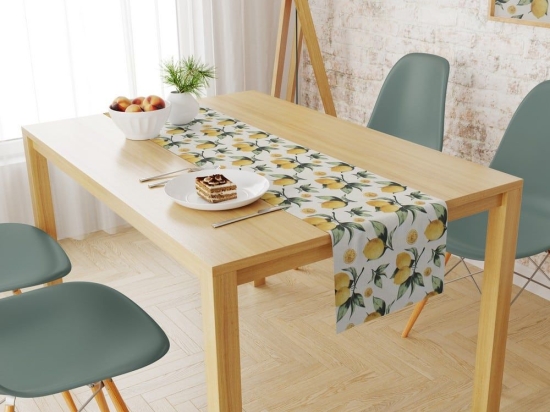 Τραβέρσα Αλέκιαστη Lemon 457 White-Yellow DimCol 40Χ180 40x180cm Βαμβάκι-Πολυέστερ