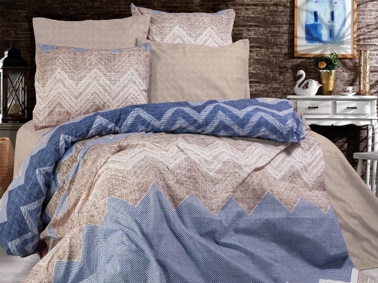 Παπλωματοθήκη Αθηνά 407 Beige-Blue DimCol Μονό 160x240cm Βαμβάκι-Πολυέστερ