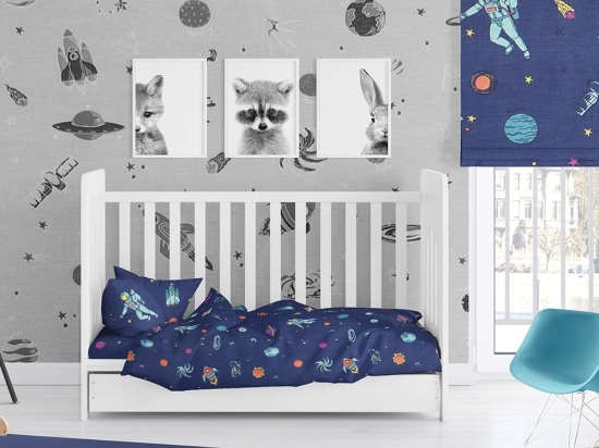 Παπλωματοθήκη Βρεφική Space 189 Blue DimCol 120x160cm 100% Βαμβάκι