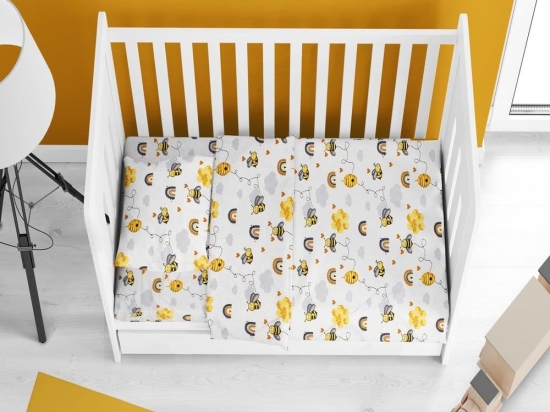 Σεντόνια Βρεφικά Honey Bee 545 (Σετ 3τμχ) White-Yellow DimCol Κούνιας 120x160cm 100% Βαμβάκι
