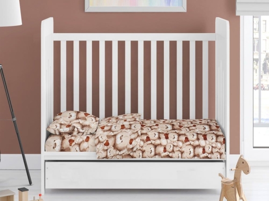 Σεντόνια Βρεφικά Teddy Bear 535 (Σετ 3τμχ) Beige DimCol Κούνιας 120x160cm 100% Βαμβάκι