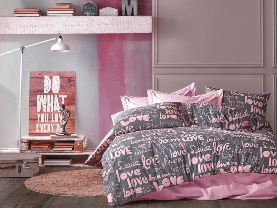 Μαξιλαροθήκη Αγάπη 299 Grey-Lila DimCol 50Χ70 Βαμβάκι-Πολυέστερ
