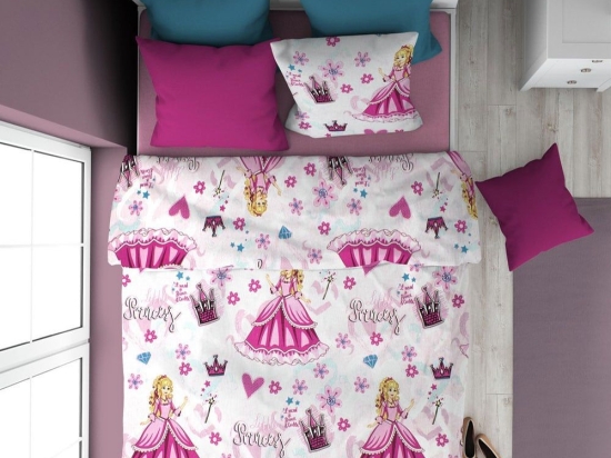 Σεντόνια Παιδικά Princess 390 (Σετ 3τμχ) Pink DimCol Μονό 160x240cm Βαμβάκι-Πολυέστερ