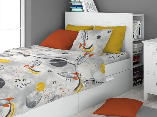 Σεντόνι Παιδικό Spaceship 187 (Σετ 2τμχ) Grey DimCol Μονό 160x240cm 100% Βαμβάκι