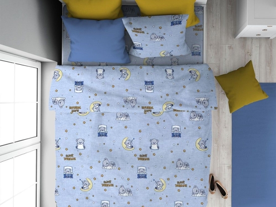 Σεντόνια Παιδικά Sweet Dreams (Σετ 3τμχ) 551 Sky Blue DimCol Μονό 160x240cm 100% Βαμβάκι