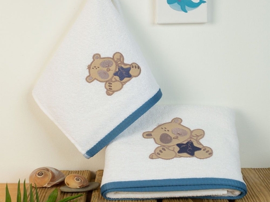 Πετσέτες Βρεφικές Με Κέντημα Star Bear 152 (Σετ 2τμχ) White DimCol Σετ Πετσέτες 70x140cm 100% Βαμβάκι