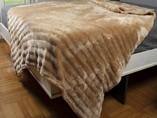 Κουβέρτα Coral Fleece Ριγέ 12 Beige DimCol Μονό 160x220cm Πολυέστερ