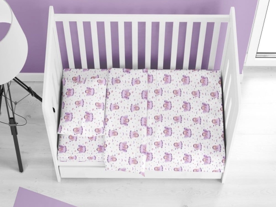 Σεντόνι Βρεφικό Fairy 86 Με Λάστιχο White-Lilac DimCol Κούνιας 70x150cm 100% Βαμβακερή Φανέλα