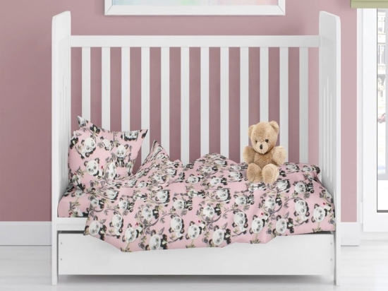 Παπλωματοθήκη Βρεφική Panda Bear 97 Pink DimCol 120x160cm 100% Βαμβακερή Φανέλα