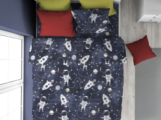 Παπλωματοθήκη Παιδική Galaxy Travel 90 Blue DimCol Μονό 160x240cm 100% Βαμβακερή Φανέλα