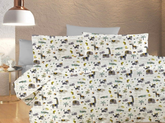 Σεντόνια Βρεφικά Zoo 557 (Σετ 3τμχ) White-Grey DimCol Κούνιας 100% Βαμβάκι