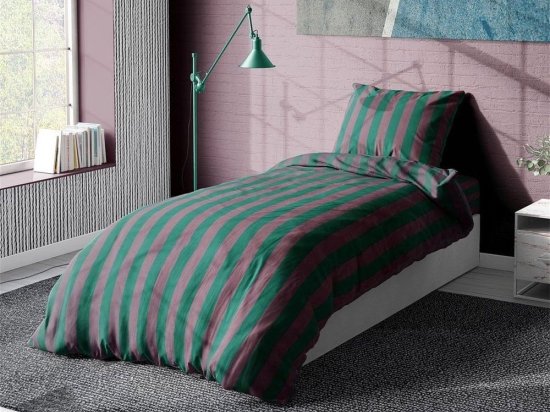 Σεντόνια Stripes 156 (Σετ 3τμχ) Green-Antique Pink DimCol Μονό 160x240cm 100% Βαμβάκι