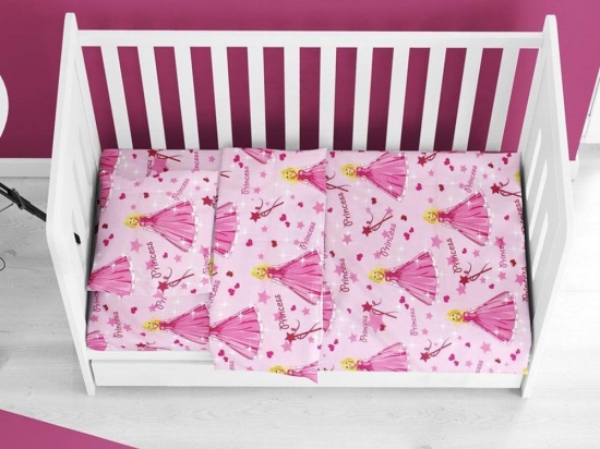 Σεντόνια Βρεφικά Princess 392 (Σετ 3τμχ) Pink DimCol Κούνιας 120x160cm Βαμβάκι-Πολυέστερ