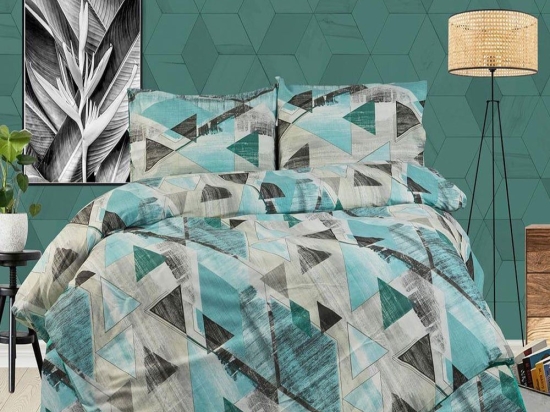Σεντόνια Flannel Geometrical 332 (Σετ 4τμχ) Petrol DimCol Υπέρδιπλo 220x240cm 100% Βαμβακερή Φανέλα