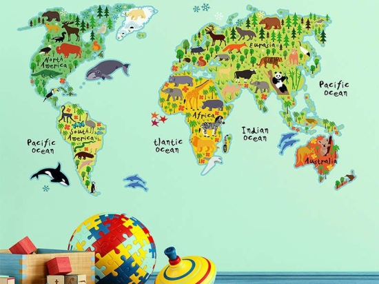 Αυτοκόλλητα Τοίχου Βινυλίου World Map 18301 67Χ47Cm Ango