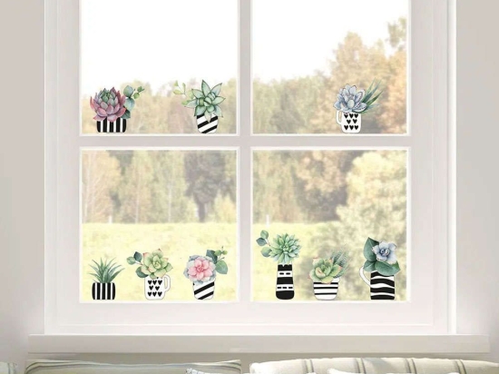 Αυτοκόλλητα Τζαμιού Βινυλίου Cactus 64013 34x15cm Multi Ango Βινύλιο