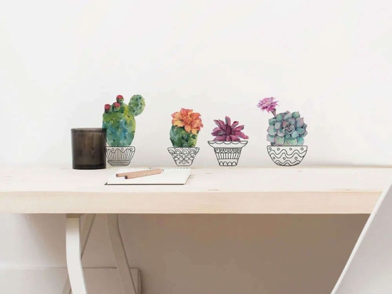 Αυτοκόλλητα Τοίχου Βινυλίου Cactus Vases 59181 31x15x1cm Multi Ango